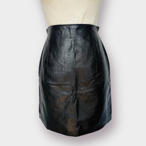 Vintage 90s Wilson's Leather Black‎ Mini Skirt - Picture 1 of 4